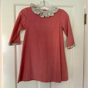 Bella bliss girls size 8 rose corduroy dress with floral ruffle neck.